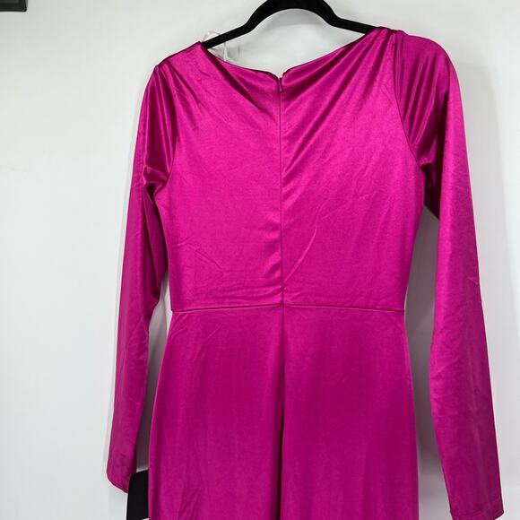 Lulus Off to the Ball Magenta Satin Long Sleeve Maxi Dress NWT - Picture 8 of 13